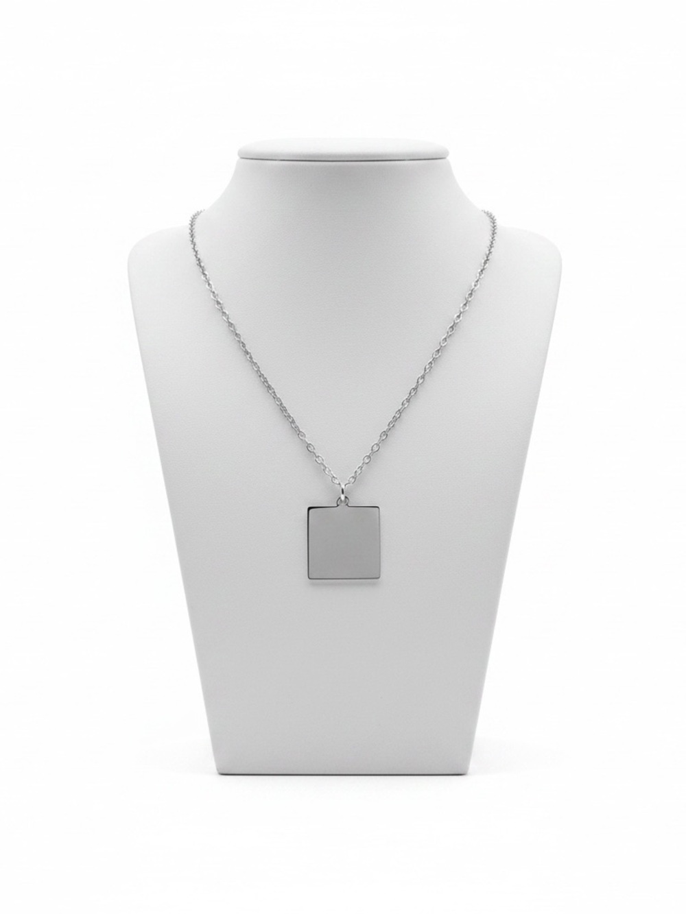 Plunder Silver Square Pendant Necklace - Polished Silver